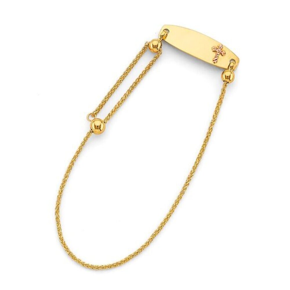 14K YELLOW GOLD Adjustable Baby Girls CROSS ID Bracelet 4.5" TO 7" INCHES​